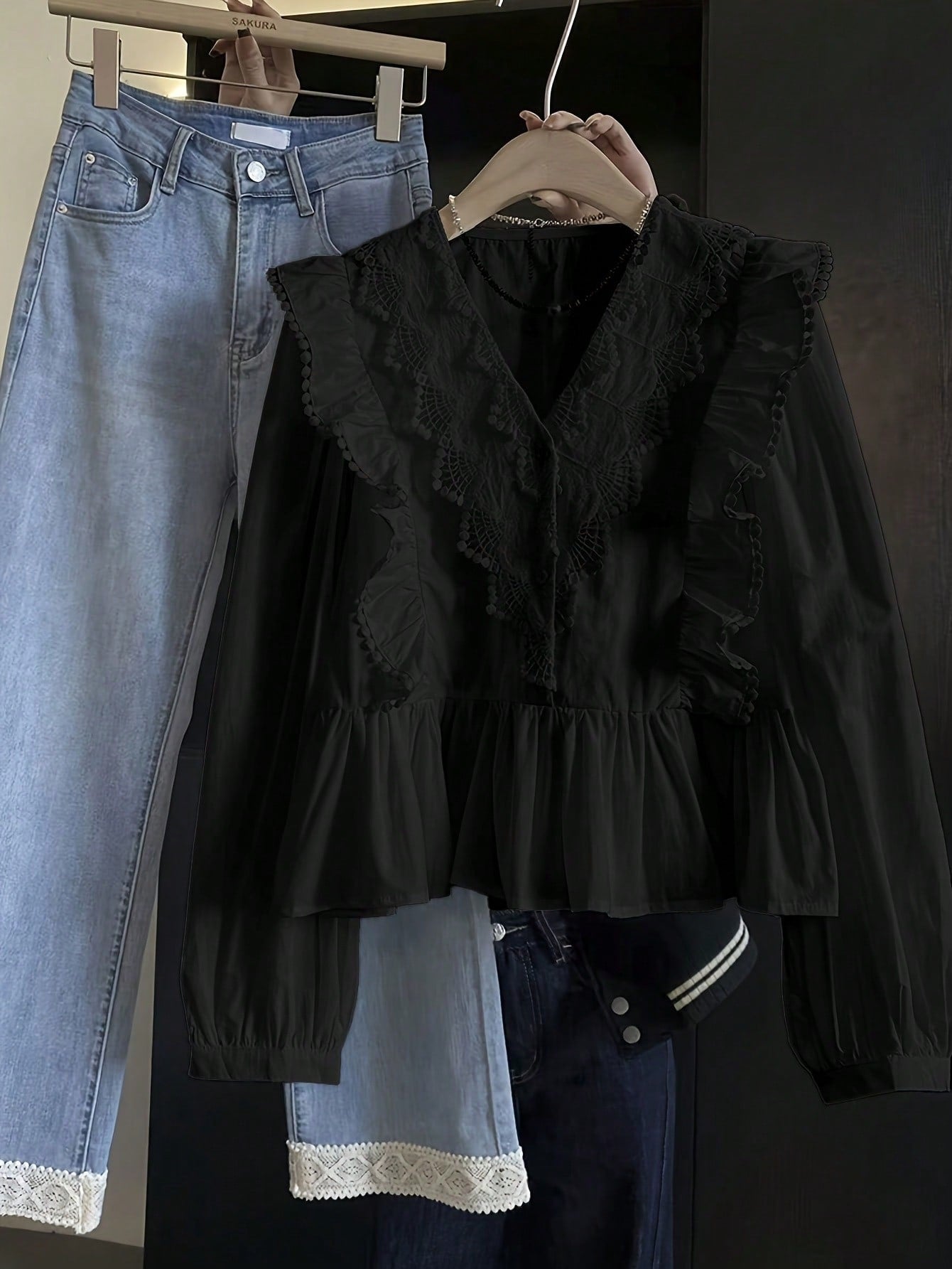 Patchwork Ruffle Trim  blouse