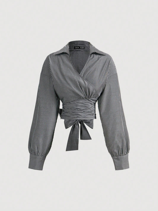 Striped Wrapped Long Sleeve blouse