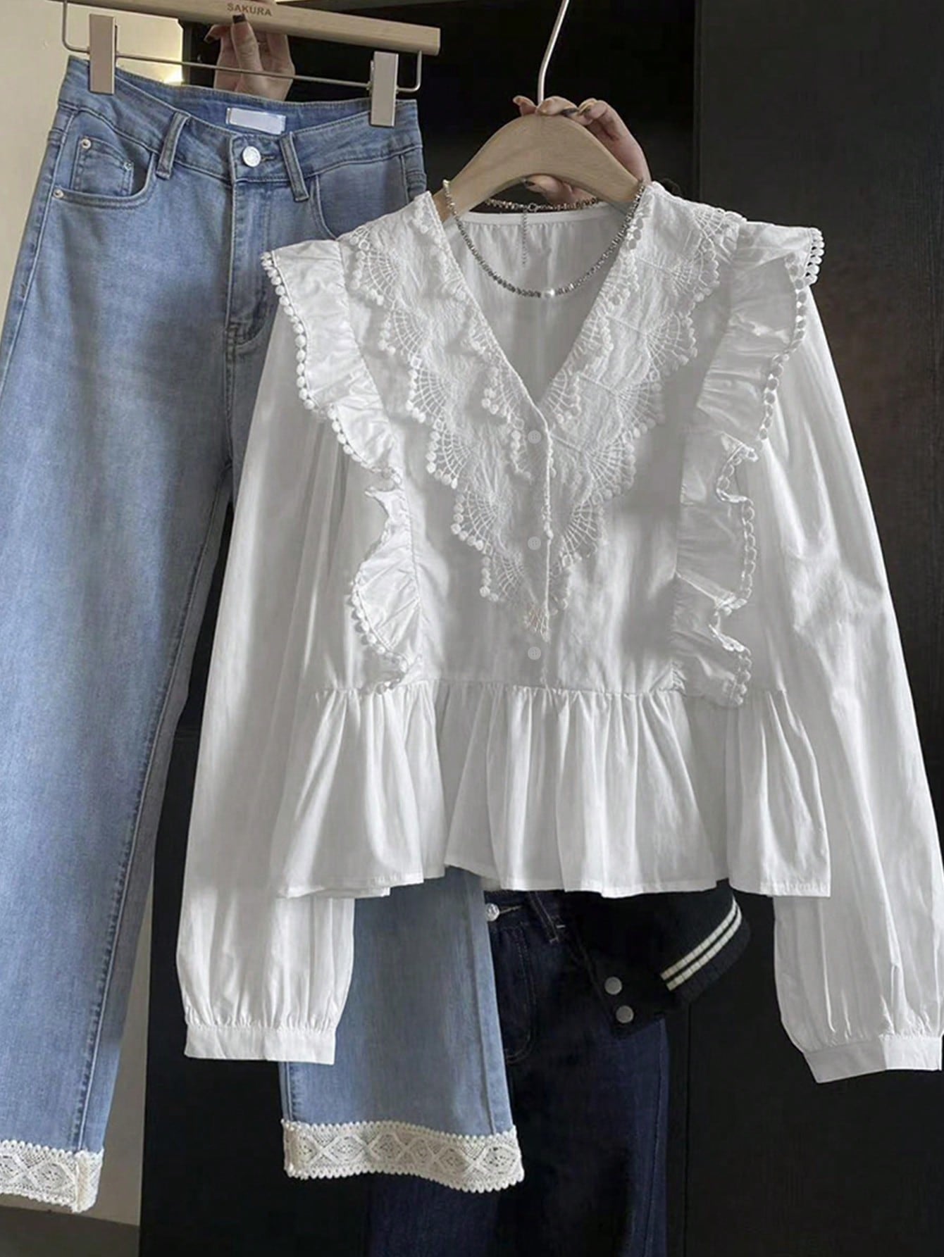 Patchwork Ruffle Trim  blouse
