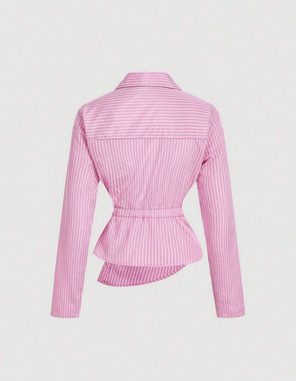 Striped Turndown Collar blouse