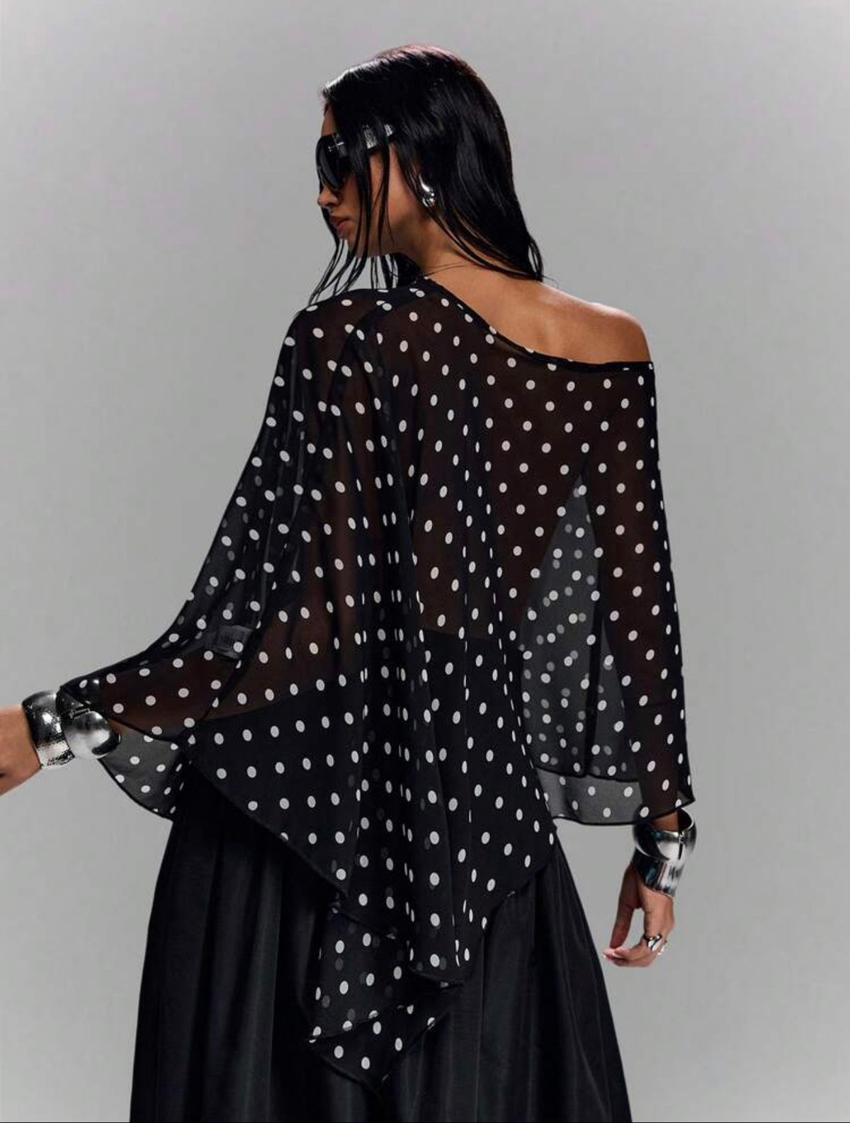 Sheer Polka Dots Shawl Top