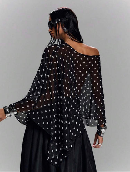 Sheer Polka Dots Shawl Top