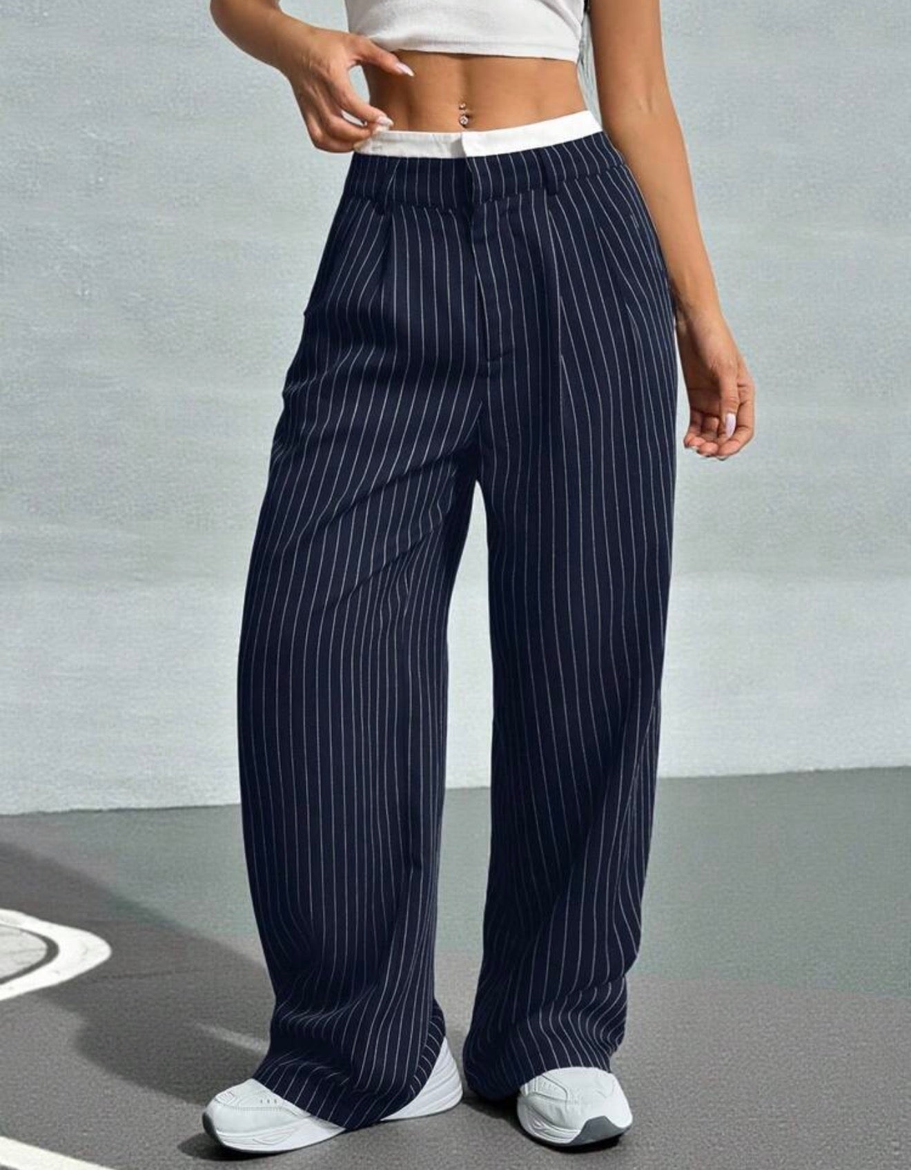 Pleated Striped Wide-Leg Pants