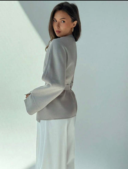 Waist cinched long sleeve blouse