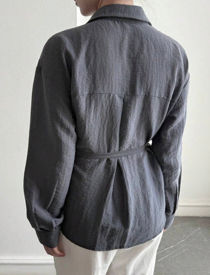 Turndown Collar tie front Blouse