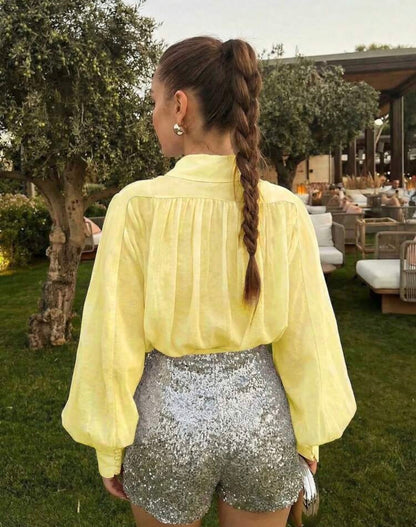 Elegant long sleeve turndown blouse