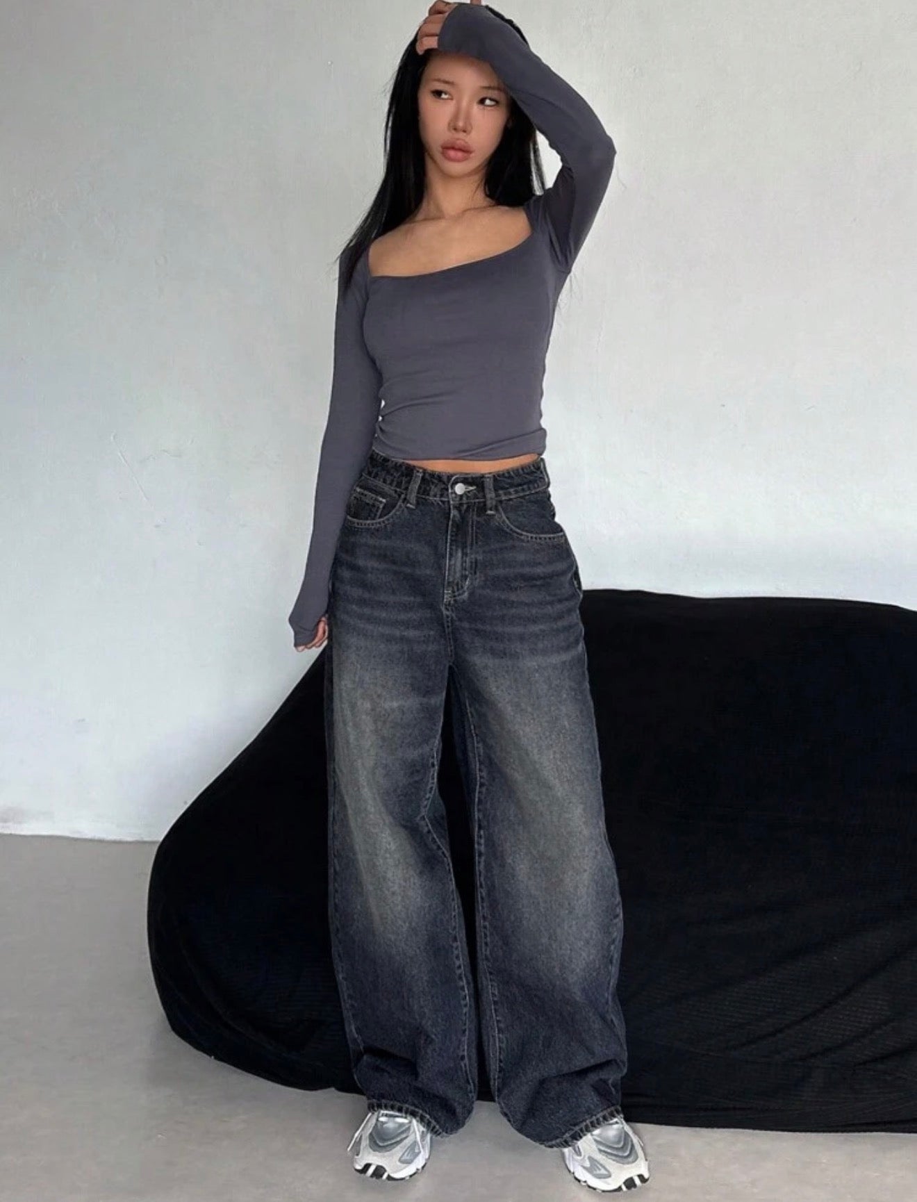 Straight leg denim jeans