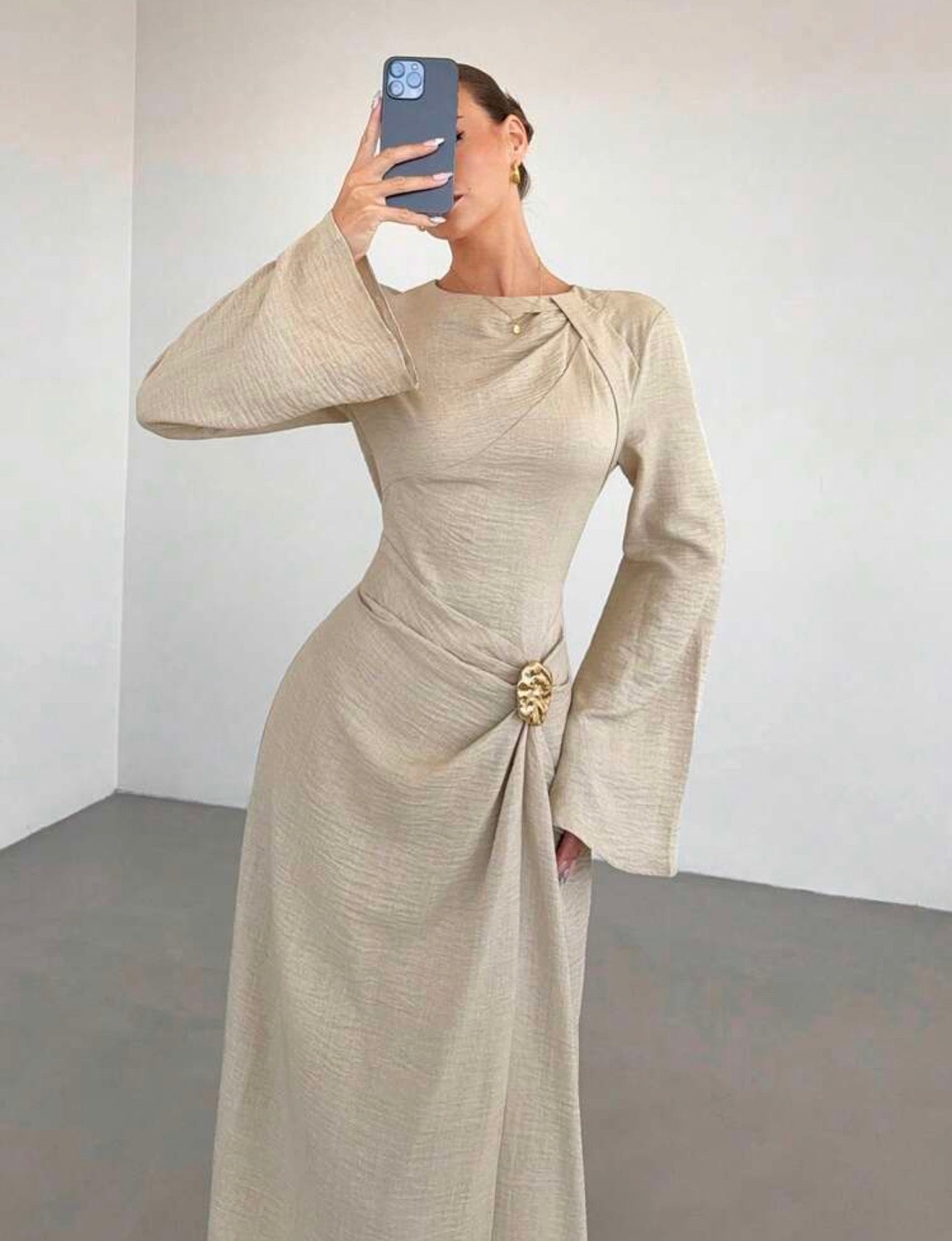Siren Beige long sleeve dress
