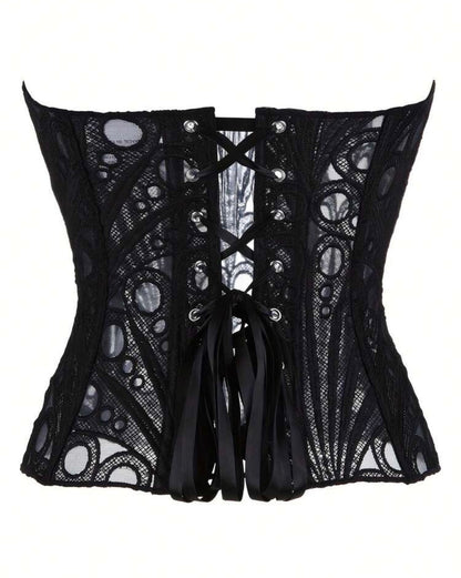 Black Floral Lace Sheer Cutout Cropped Camisole Top