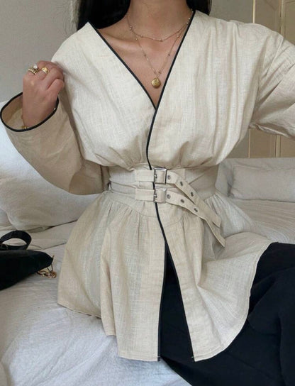 Pure Cotton Waist long Sleeve Blouse