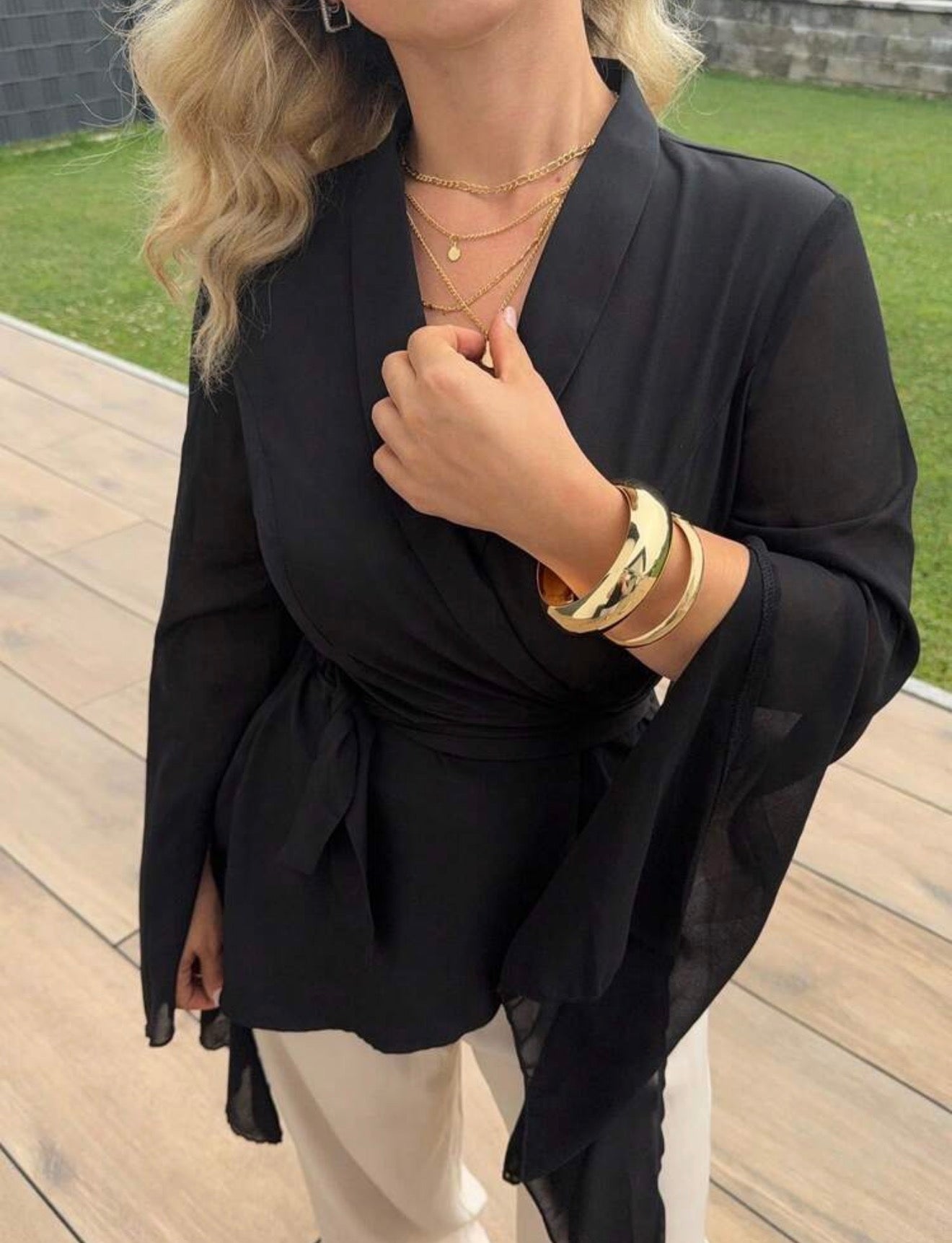 French Asymmetric sleeve design blouse