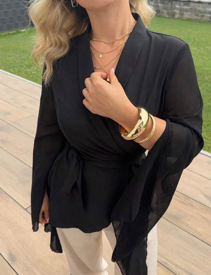 French Asymmetric sleeve design blouse