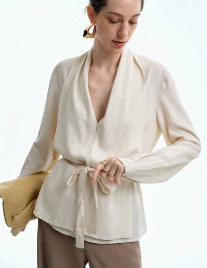 Light Linen V-Neck Long Sleeve Shirt
