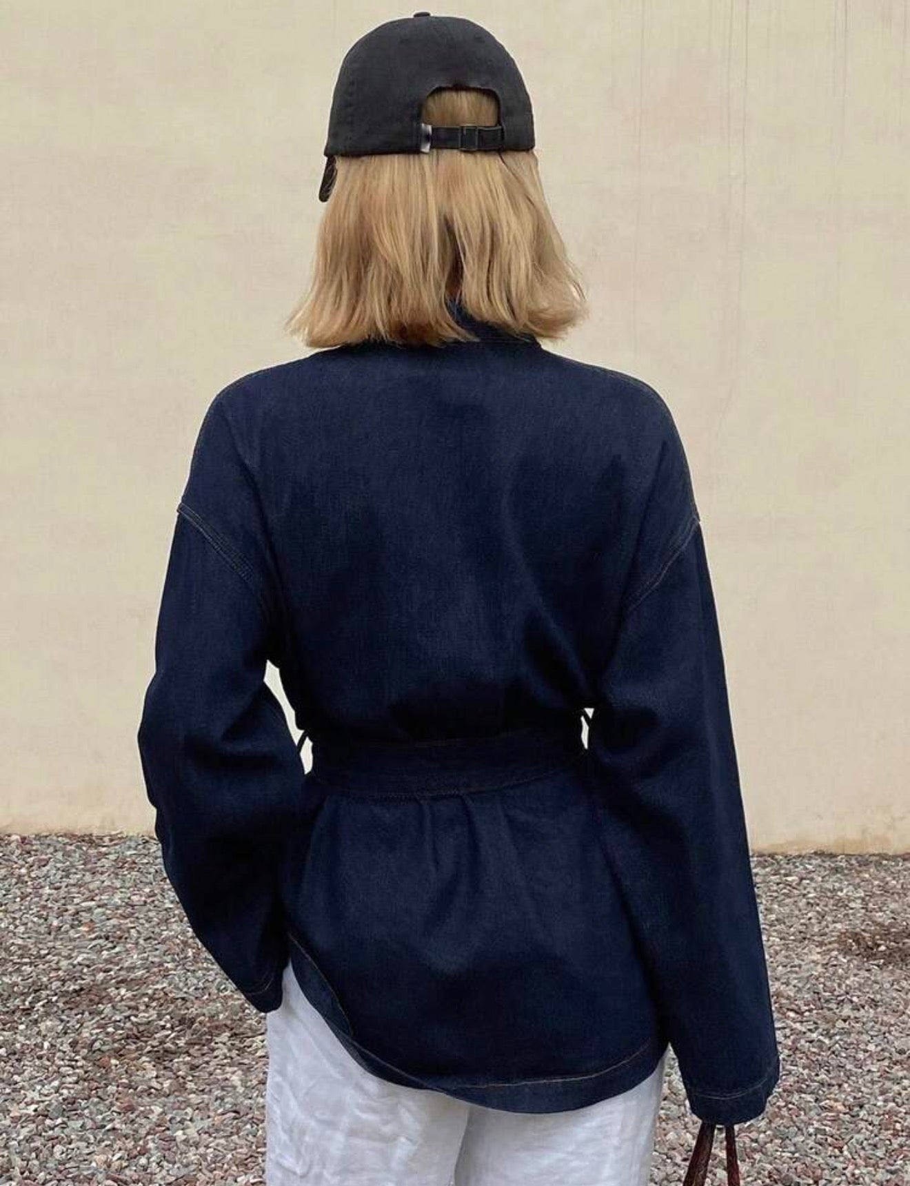 Crossover collar denim blouse