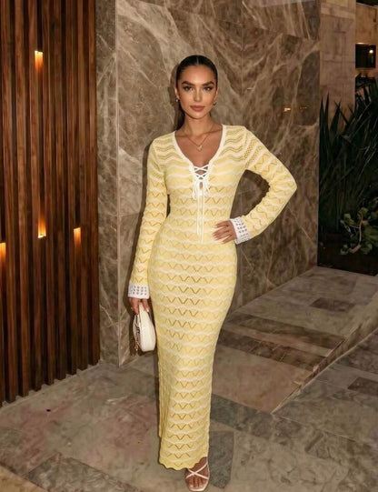 Yellow knit beach dress