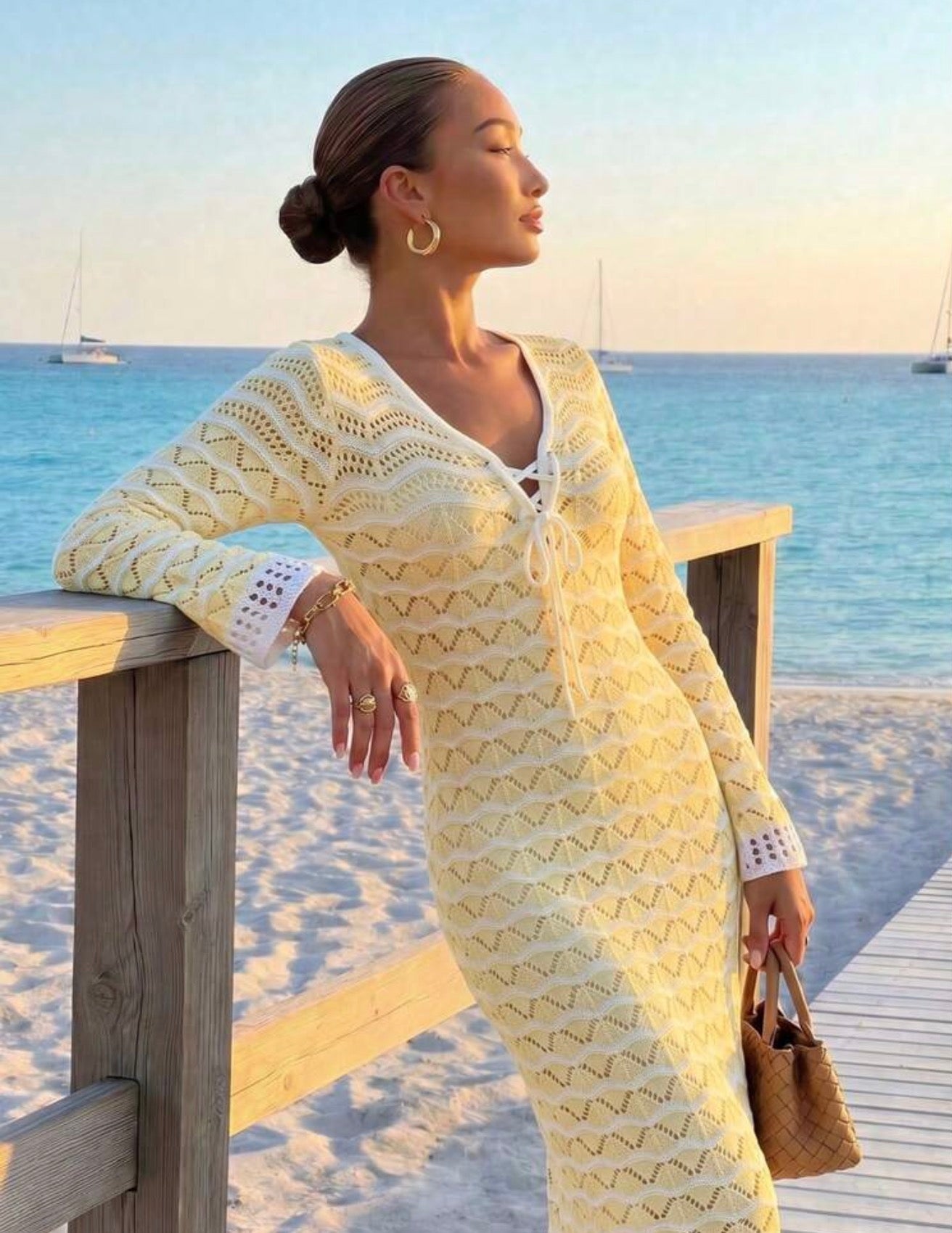 Yellow knit beach dress