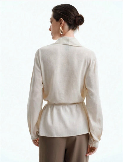 Light Linen V-Neck Long Sleeve Shirt