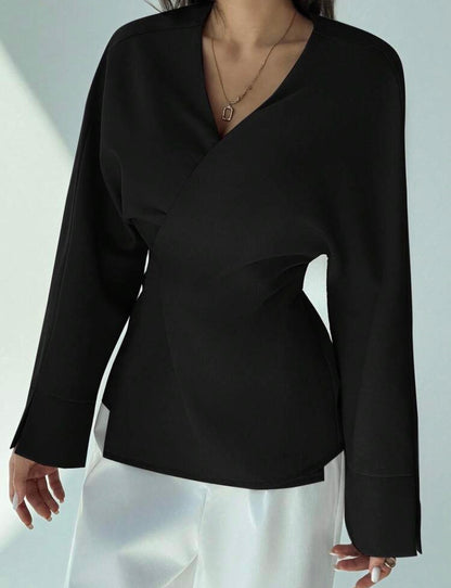 Waist cinched long sleeve blouse