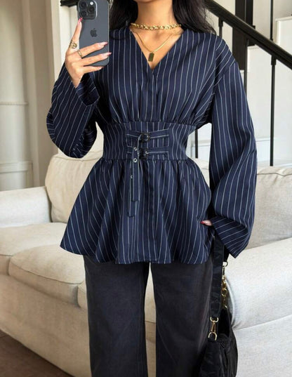 Pure Cotton Waist long Sleeve Blouse