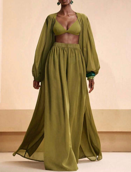 Kimono Style long Cardigan & Wide leg pants