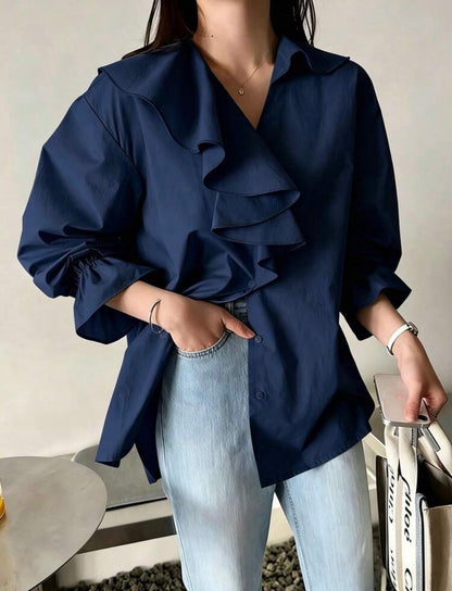 Elegant  V-neck Ruffle blouse
