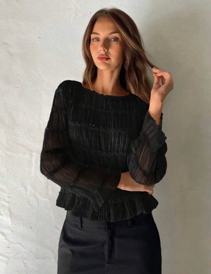 Chiffon Contrast Lace Blouse