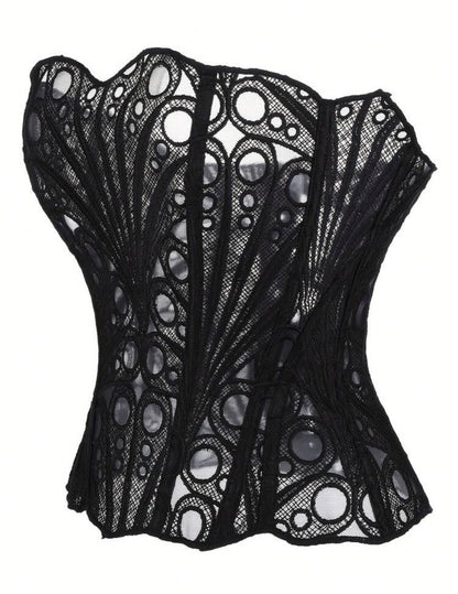 Black Floral Lace Sheer Cutout Cropped Camisole Top