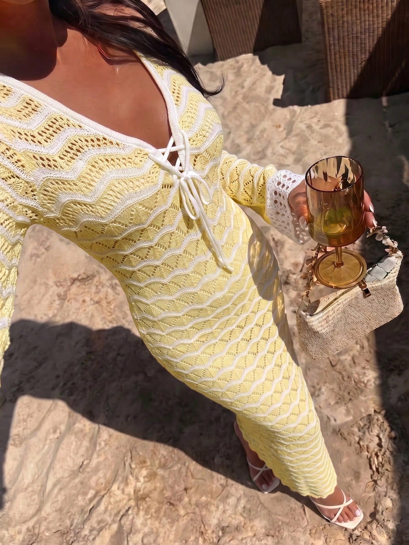 Yellow knit beach dress