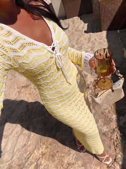 Yellow knit beach dress
