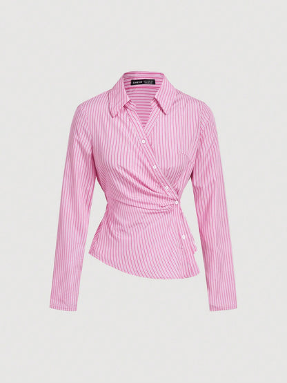 Striped Turndown Collar blouse