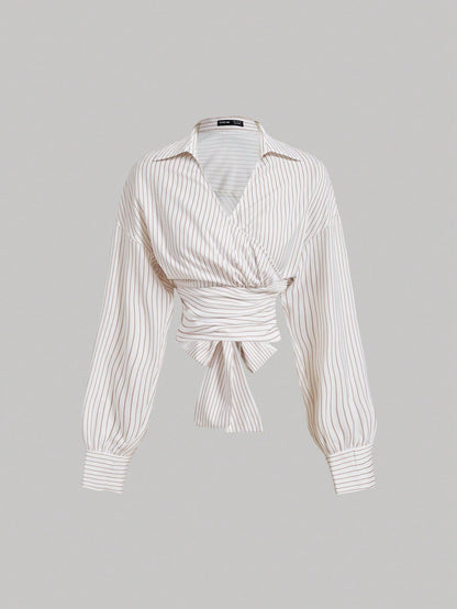 Striped Wrapped Long Sleeve blouse