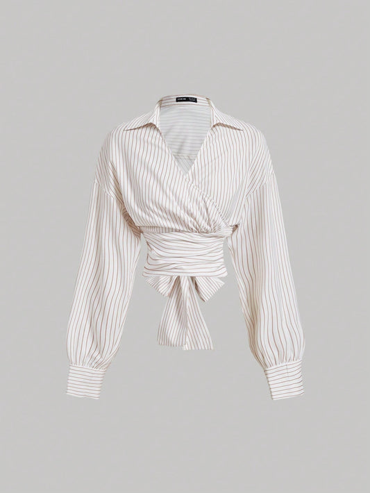 Striped Wrapped Long Sleeve blouse