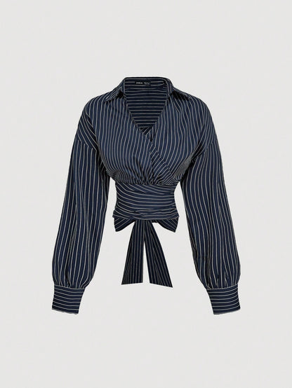 Striped Wrapped Long Sleeve blouse