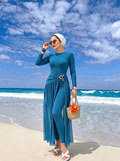 Blue Burkini 2 Pcs ( jumpsuit & Coverup )