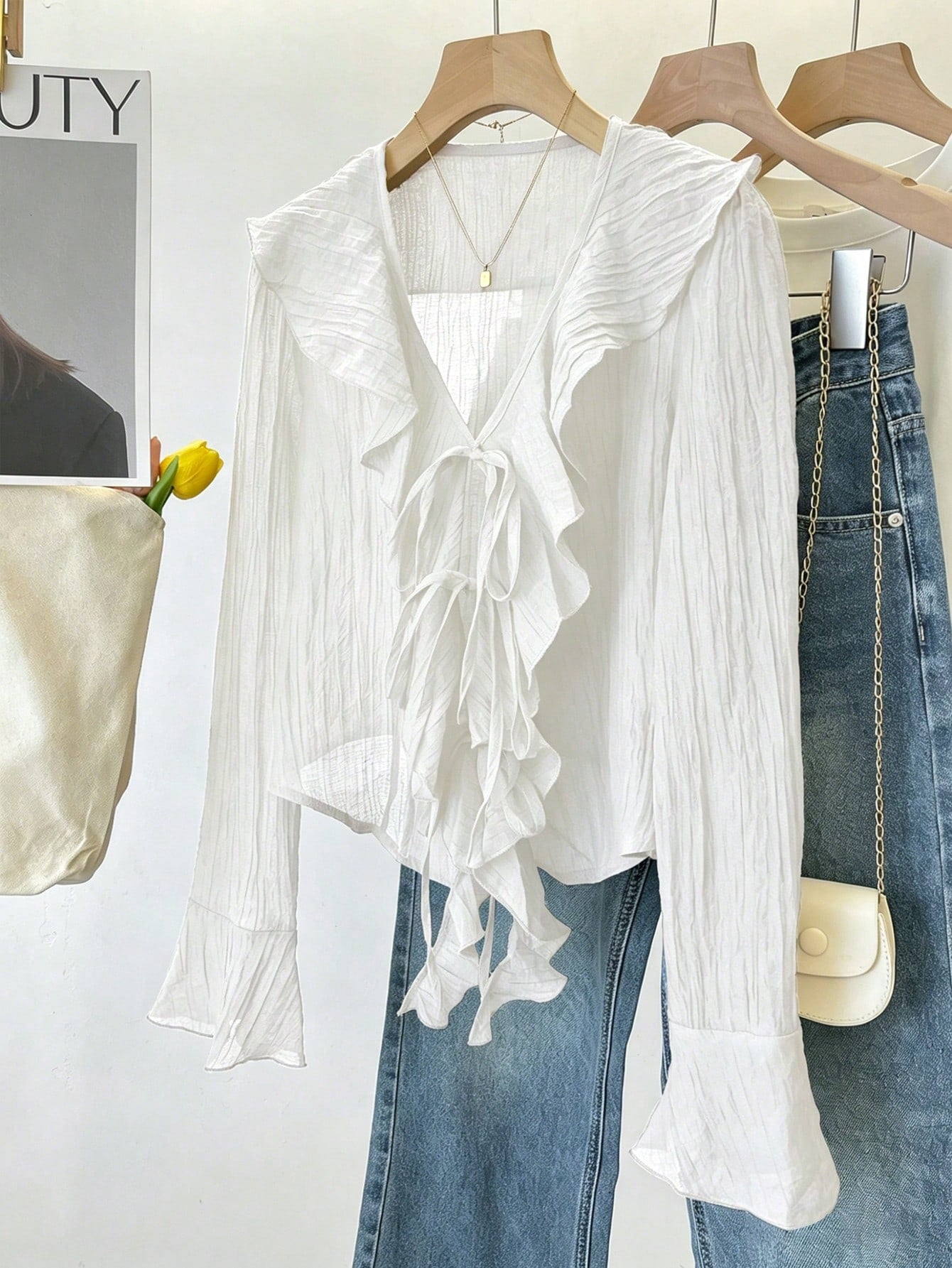 Ruffle tie blouse