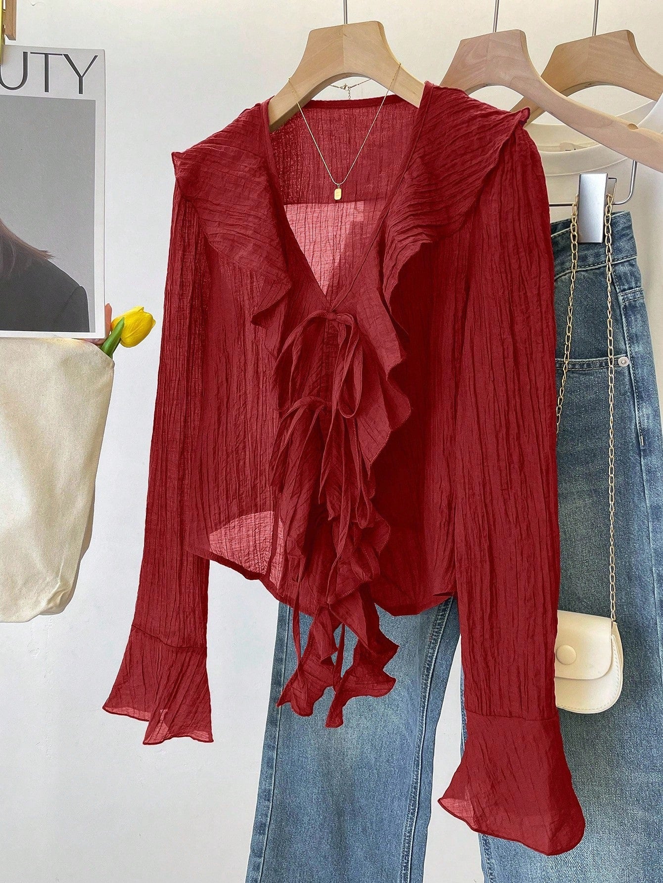 Ruffle tie blouse