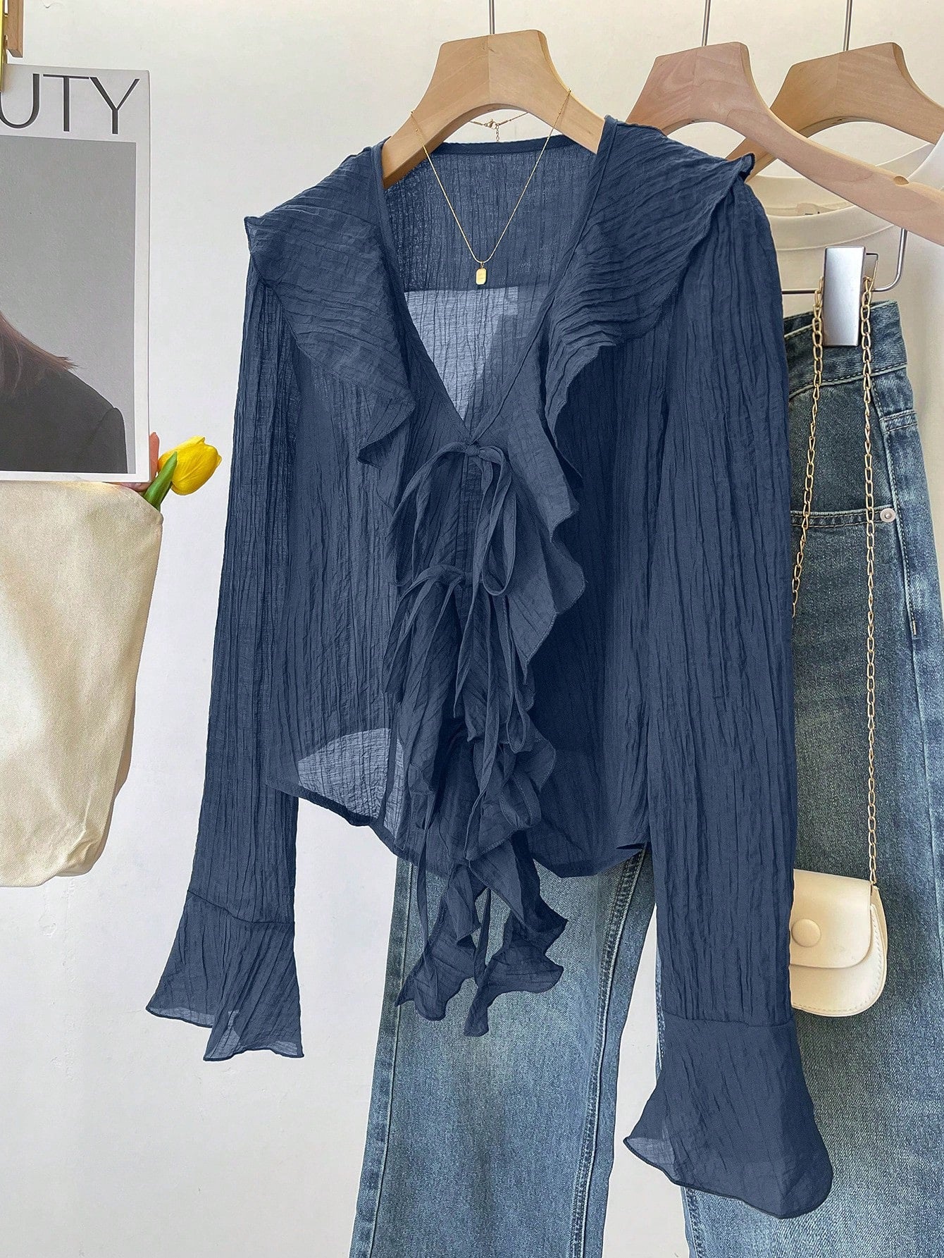 Ruffle tie blouse