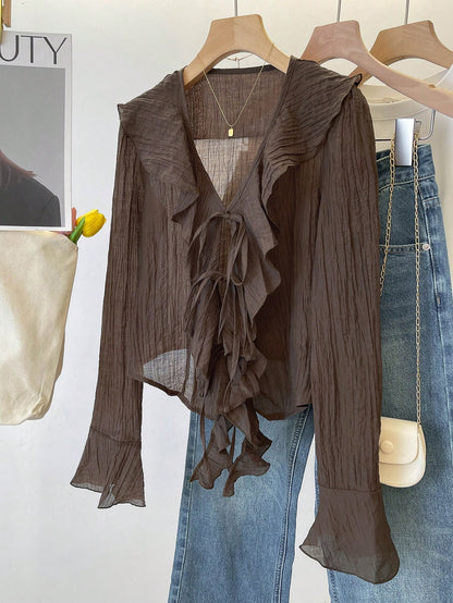 Ruffle tie blouse