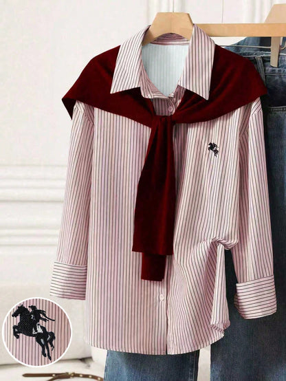 Patchwork Knit poncho 2in1 Shirt