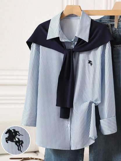 Patchwork Knit poncho 2in1 Shirt