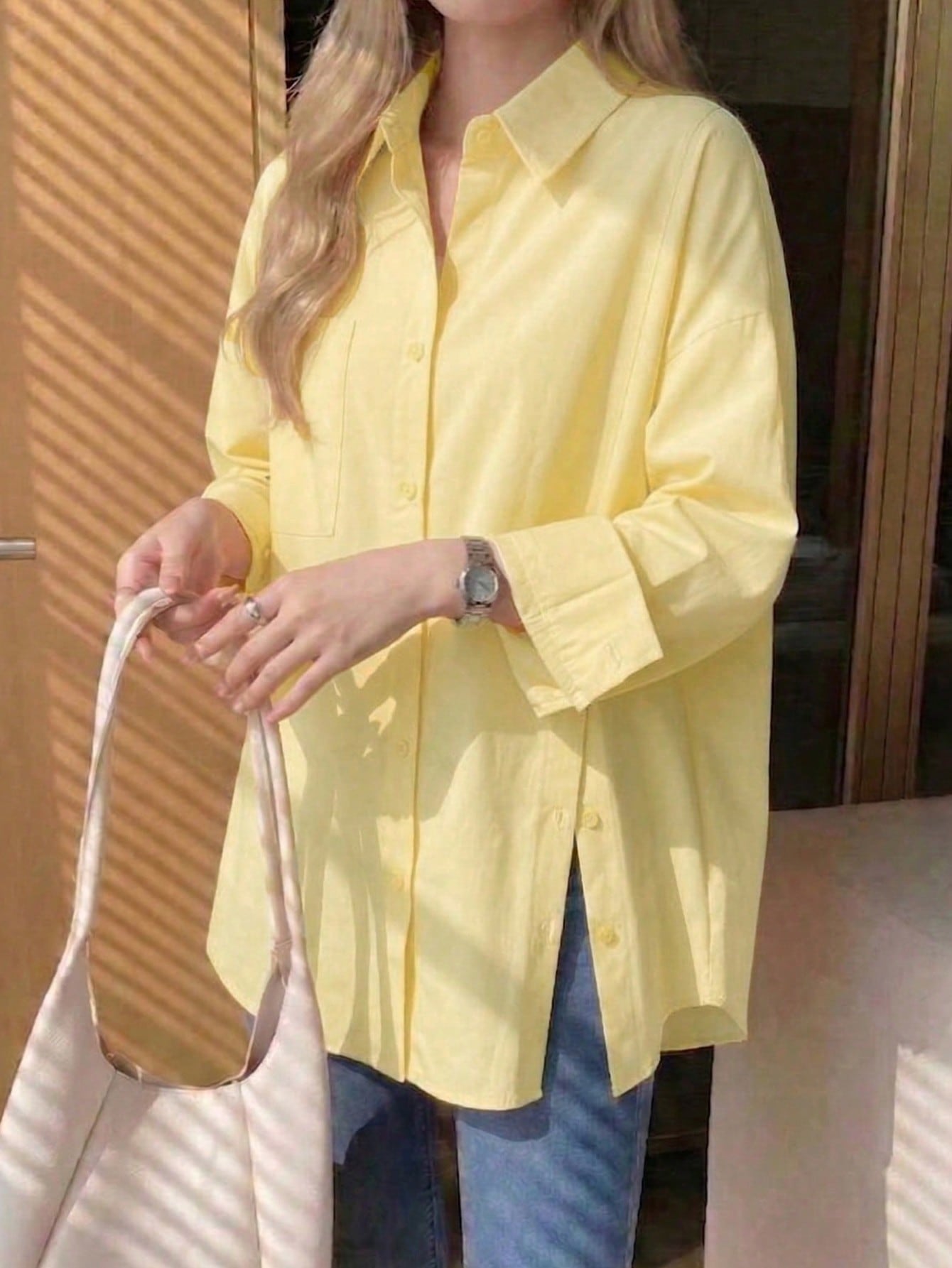 Solid Color front button Shirt