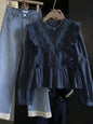 Patchwork Ruffle Trim  blouse