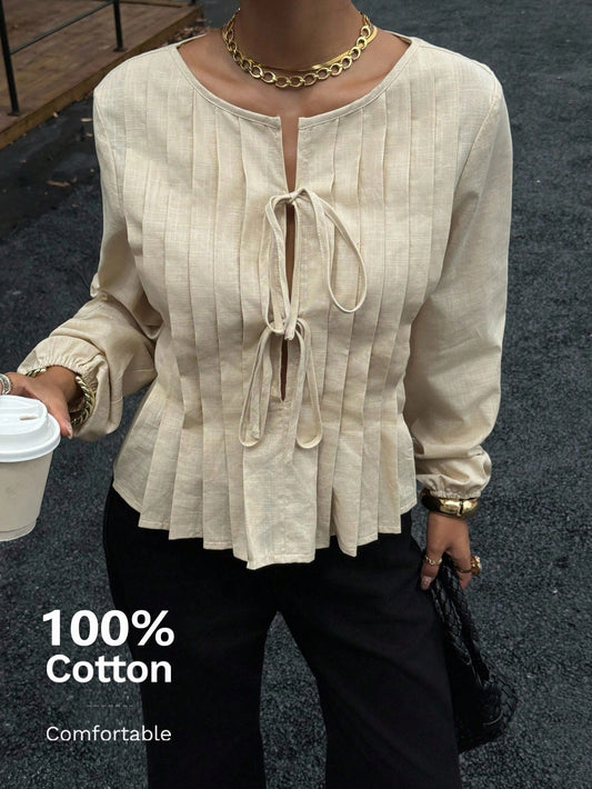 Pleated Round Neck Blouse