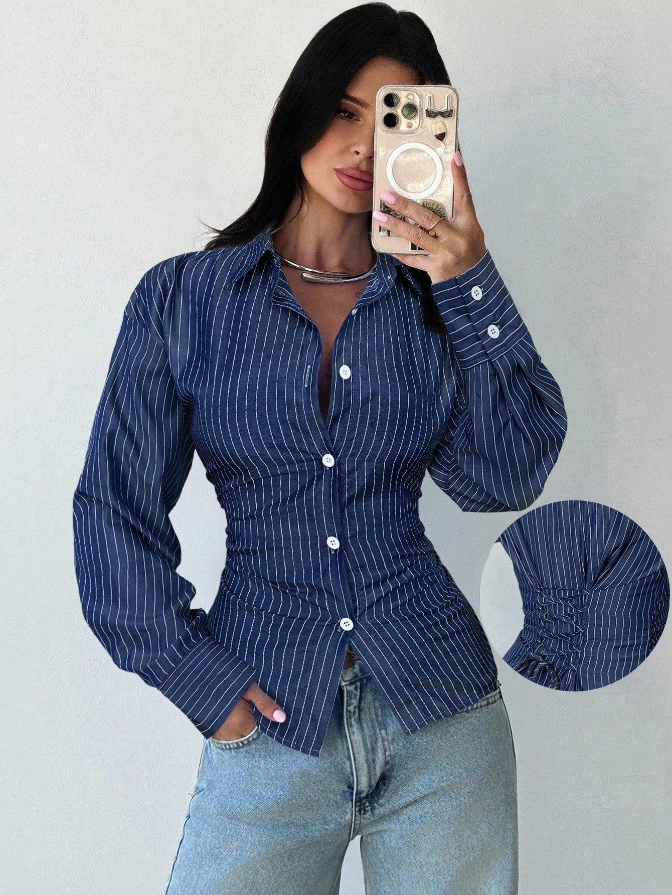 Striped long sleeve blouse