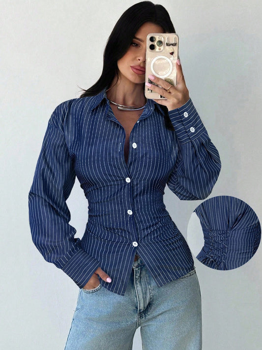 Striped long sleeve blouse