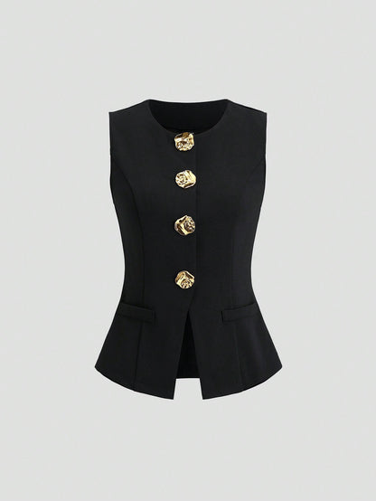French Style Metal Button Blazer