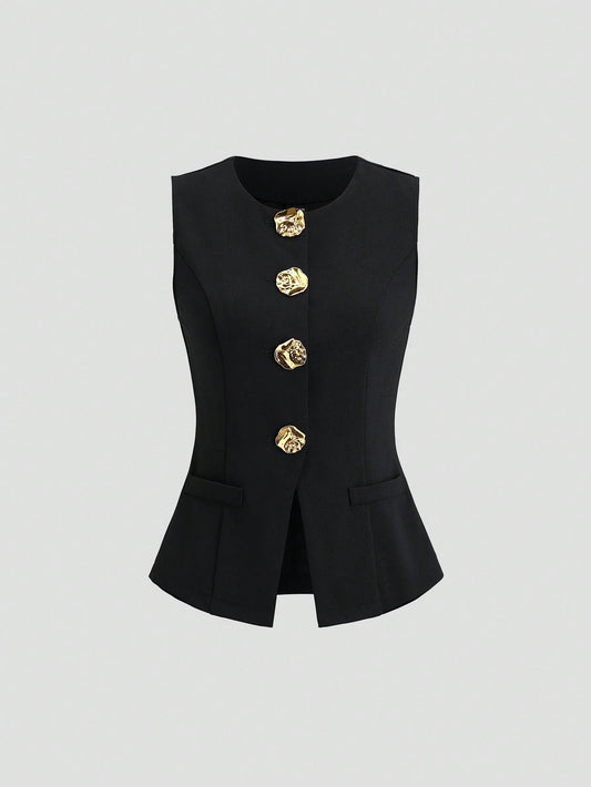 French Style Metal Button Blazer