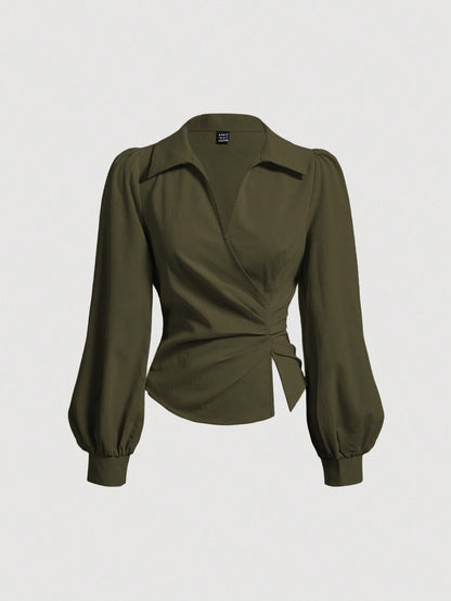 Ruched Waist Puff long sleeve blouse