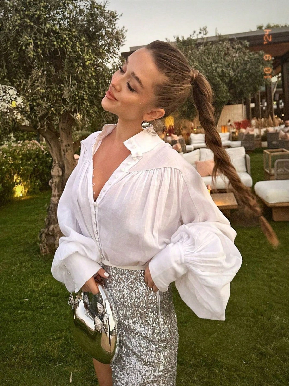 Elegant long sleeve turndown blouse