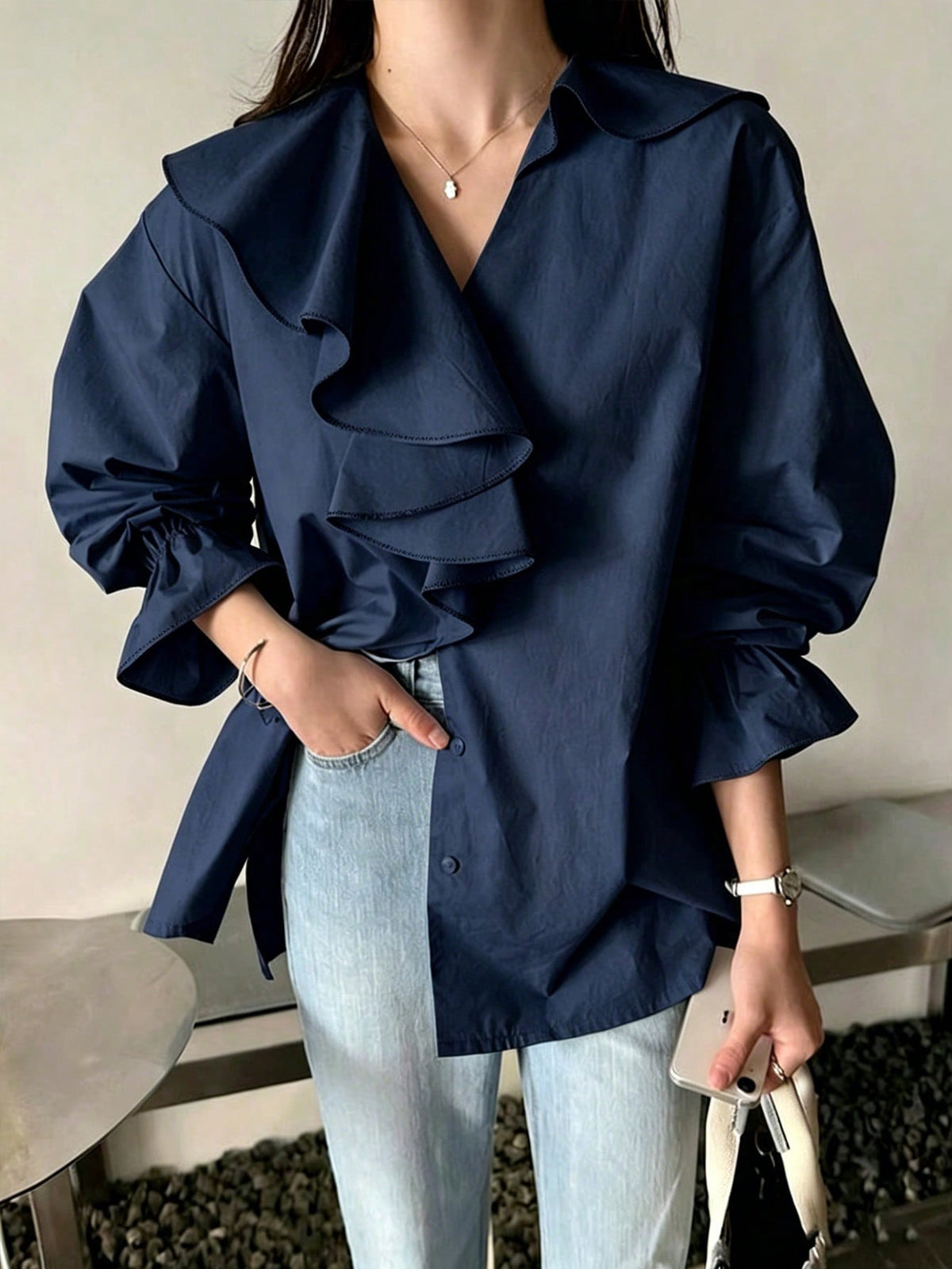 Elegant  V-neck Ruffle blouse